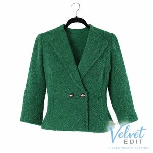 CAbi Green Textured Bouclé Jacket | Size 6 | Wool Blend Blazer